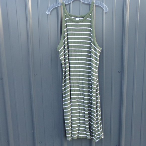 Old Navy Green with White Stripes Knit Halter Strap Dress- Size XL - Picture 1 of 3